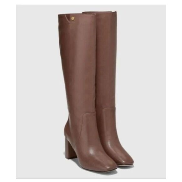 Cole Haan Chrystie Brown Leather Square Toe Knee-High Tall Boots - Sz 5.5B - Picture 1 of 8